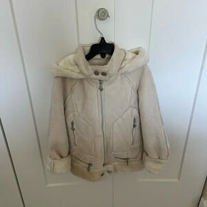 Justice Girls Cream White Jacket Hood Sherpa Lined Full Zip Pockets Size XXS 6/7